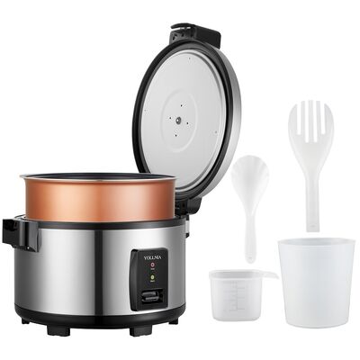 XR-F23 Commercial Rice Cooker 23 L, Large Capacity for 50-80 People, Non-Stick Coating, without Burning, with Warming Function, 2500 W, Removable Washable Non-Stick Bowl, Stainless Steel.